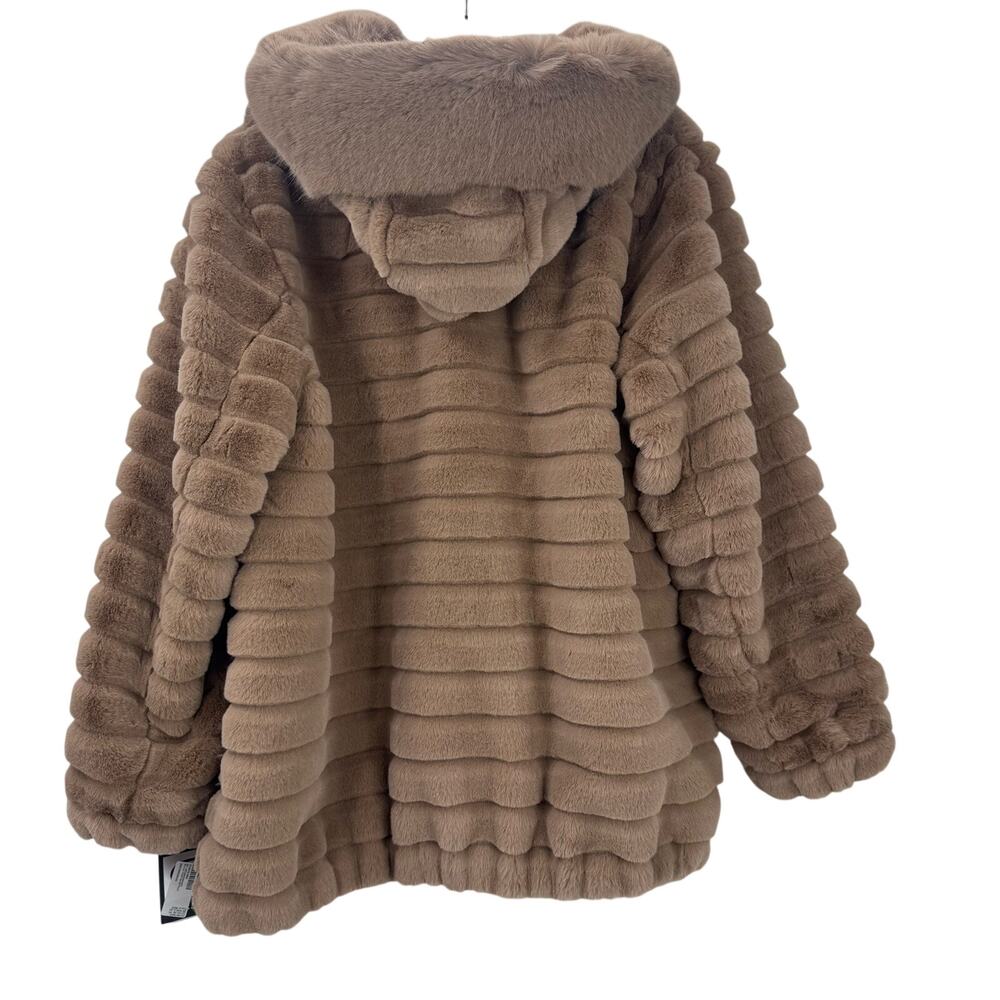 Gallery New York Oversized Hooded Faux-Fur Coat Soft Camel Brown Size 1X NWT - Picture 5 of 10